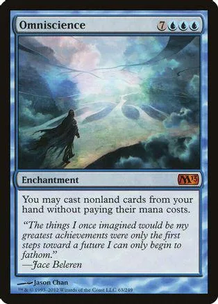 Blue and white card art depicting a figure in a misty, ethereal landscape.
