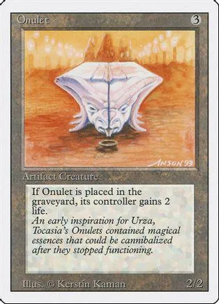 White and orange creature card art of a winged, pale creature on brown ground.
