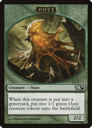 Orange, organic creature on a dark, textured background. Card art.