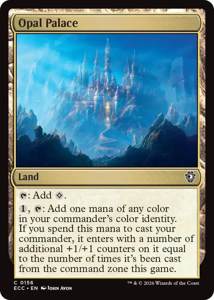 Blue and gold fantasy castle on a Magic: The Gathering land card.