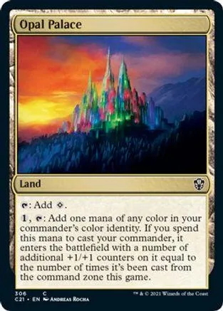 Fantasy castle on a colorful sunset landscape, Magic: The Gathering land card.