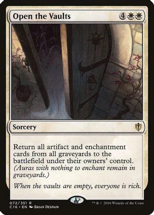 Magic: The Gathering card, "Open the Vaults," dark fantasy art, Sorcery type.