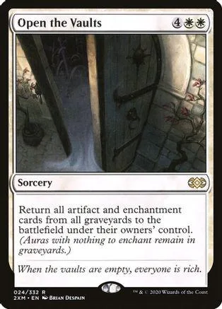 Magic: The Gathering card, "Open the Vaults," dark stone vault art.
