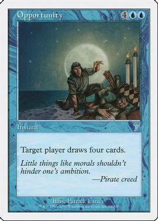 Card art shows a man gesturing near a large moon over water.