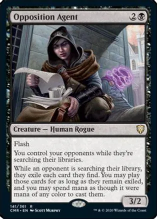 Hooded rogue character on card art, dark tones, black and white border.