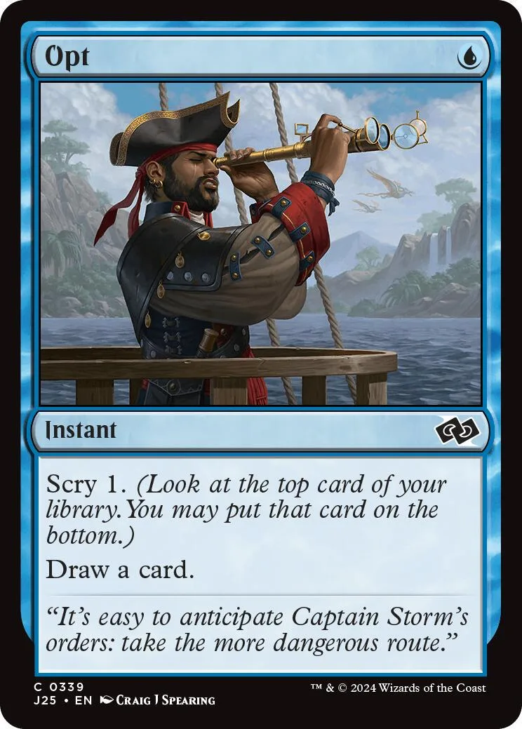 Card art depicts man in uniform playing a brass instrument by water.