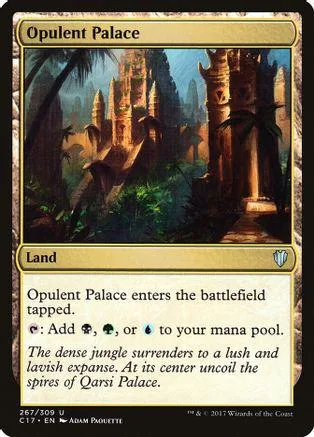 Fantasy castle landscape art on a Magic: The Gathering land card.
