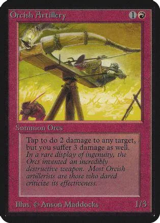 Card art shows siege weapon firing in a yellow, grassy landscape.