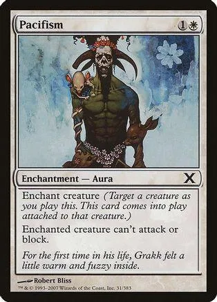 Skull-like demon figure on a card with white and blue tones.