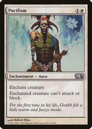 Skull-like creature with horns, green skin, on a light blue background.