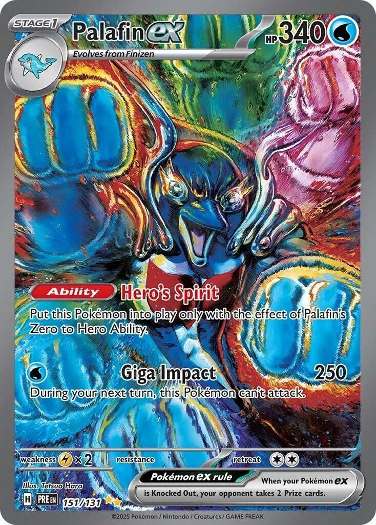 Blue and red Pokémon card with "Hero's Spirit" ability text.