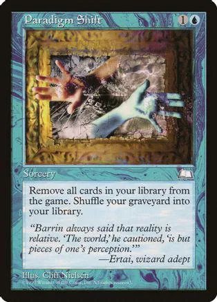 Two hands reaching out over a textured, abstract background on a Magic card.