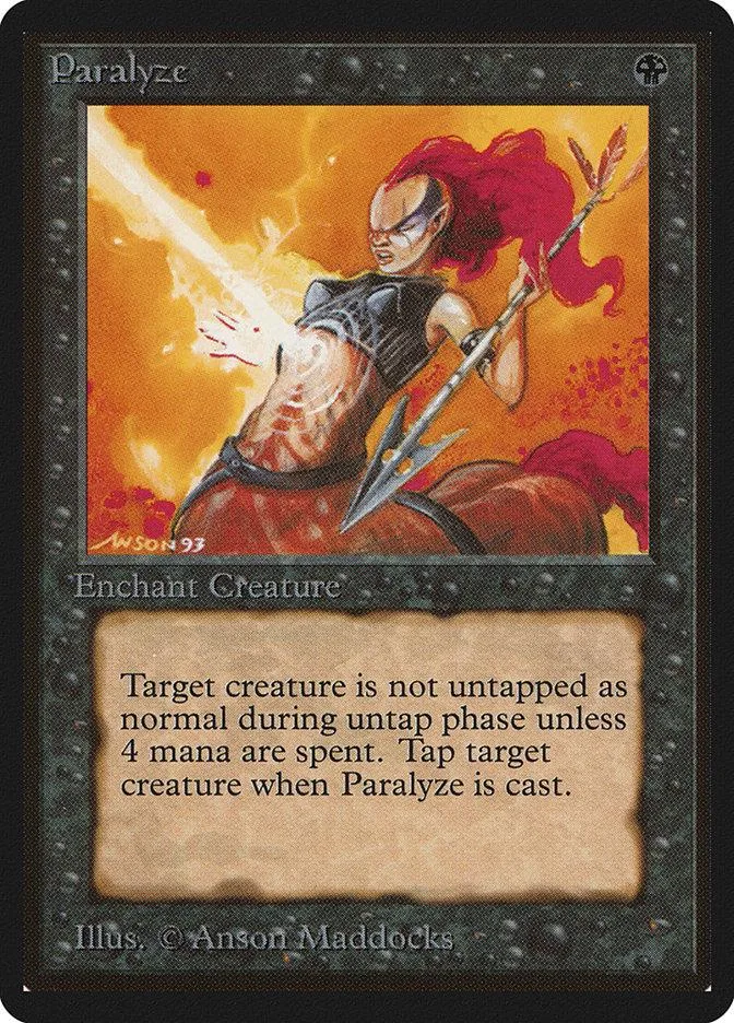 Red-haired warrior figure in fiery scene on a Magic: The Gathering card.