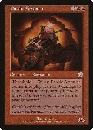 Barbarian creature card art, dark tones, showing a warrior with a weapon.