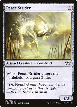 Silver, glowing creature on a swampy landscape. Magic card.