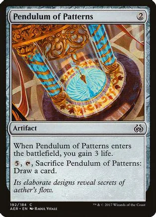 Magic: The Gathering card, Pendulum of Patterns, blue and gold artwork.