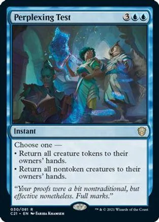 Blue and green magic card art showing figures in a mystical setting.