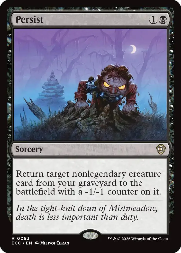 Dark, monstrous creature on a desolate landscape card. Purple and black tones.