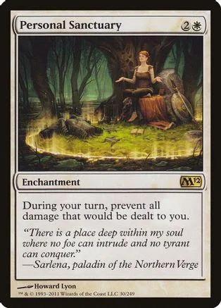 Woman sits under large tree in dark forest setting. Enchantment card art.