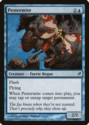 Faerie Rogue creature card art: large dark figure with winged, orange-toned creature.