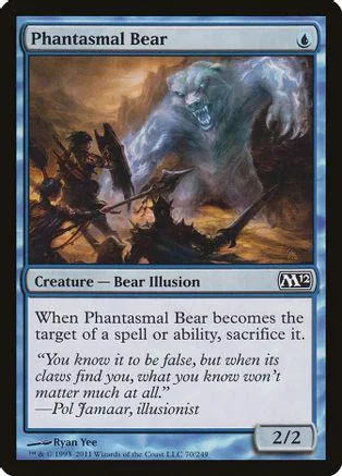 Large, ghostly blue bear creature on a fantasy battlefield card.