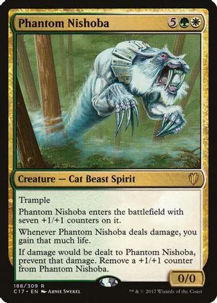 White and blue cat beast spirit creature card art, showing a snarling creature.