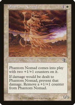 Spirit creature with flowing robes against a sunset landscape. Magic: The Gathering card.