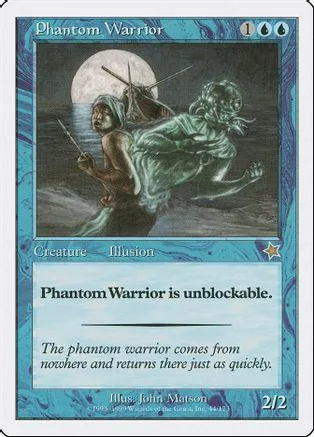 Phantom Warrior card art: figure in water under a moon. Creature type.