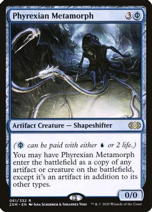 Dark, shadowy creature on a black and blue Magic: The Gathering card.