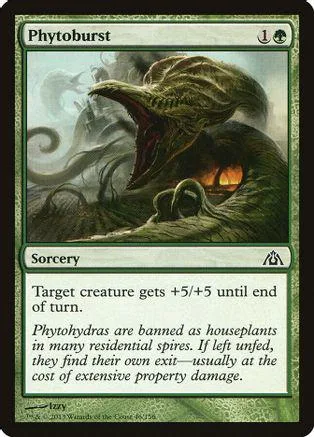 Green dragon head with glowing eyes on a Phytoburst Magic: The Gathering card.