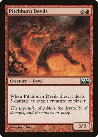 Dark, fiery creature card featuring a devil-like figure. Black and orange tones.