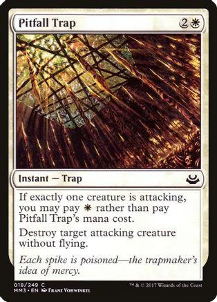 Magic: The Gathering card, Pitfall Trap, dark brown and gold artwork.