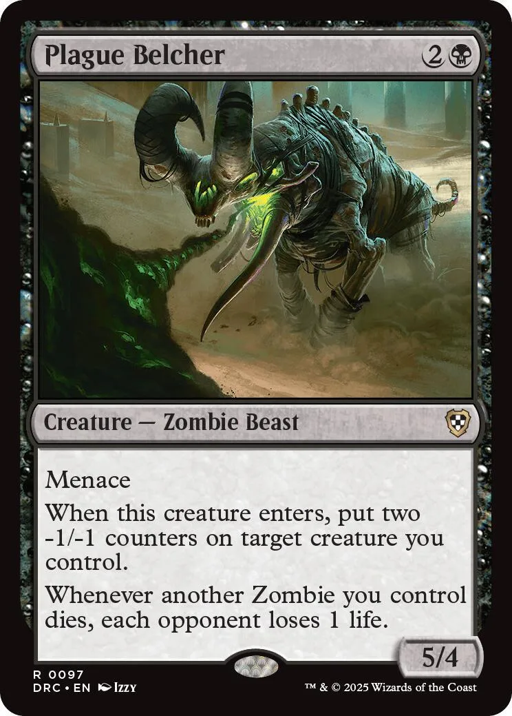 Dark, monstrous zombie beast creature card art with green and brown tones.