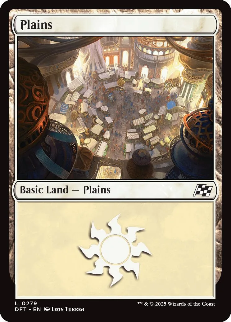 Magic: The Gathering Plains land card art showing a grand, cluttered interior.