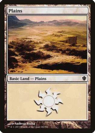 Tan landscape art on a Magic: The Gathering Plains basic land card.