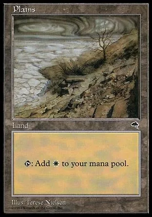 Brown and gray landscape art on a Magic: The Gathering Plains land card.