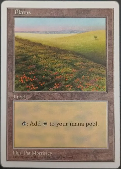 Plains land card art showing a grassy field with small flowers.
