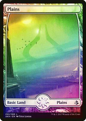 Green and yellow landscape art on a Plains basic land card.