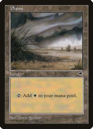 Plains land card art showing a desolate, misty landscape.