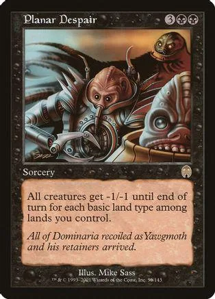 Creature card art featuring a monstrous figure in armor against a dark background.