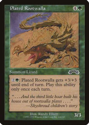 Large, brown, textured lizard creature on a fantasy-themed trading card.