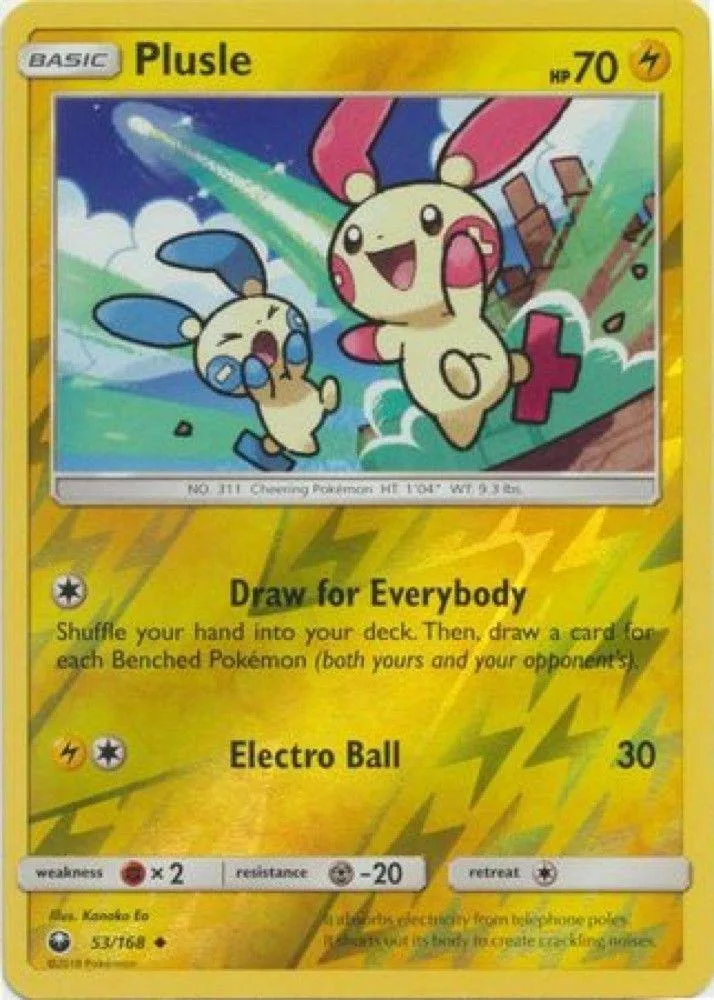 Yellow and blue Pokémon card featuring two rabbit-like creatures.