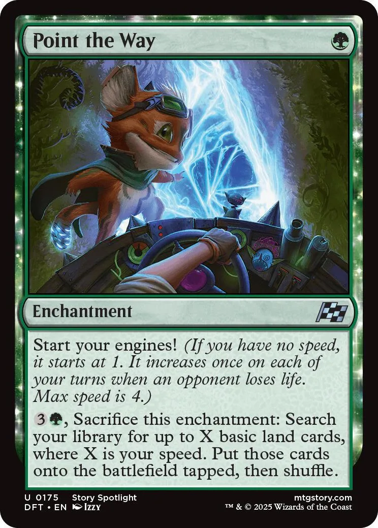 Fox character on a card with blue energy, "Point the Way" enchantment.