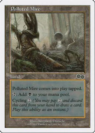 Dark swamp landscape art on a Magic: The Gathering land card.
