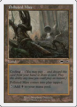 Dark swamp landscape with twisted roots; land card art.