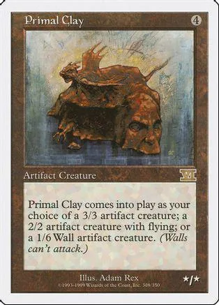 Brown, monstrous creature on a card titled "Primal Clay.