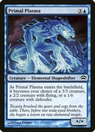 Blue elemental shapeshifter creature card art, showing a swirling blue beast.