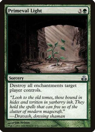 Green and black card art depicts a small plant growing in a dark, ruined archway.