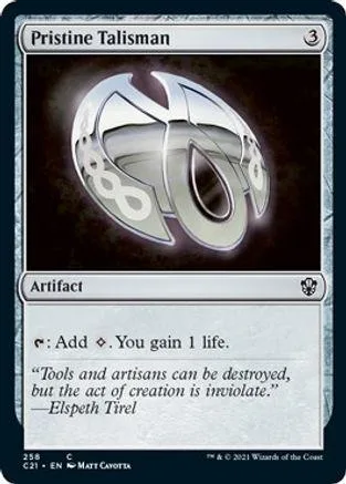 Silver and white artifact card featuring a stylized, glowing emblem.