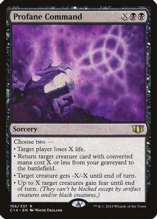 Dark dragon on purple background. Magic: The Gathering card, Profane Command.